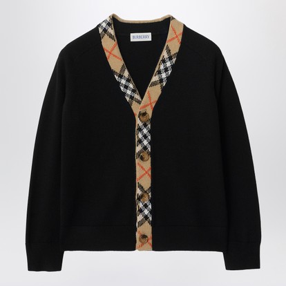Burberry Black cardigan with Check motif trims | TheDoubleF