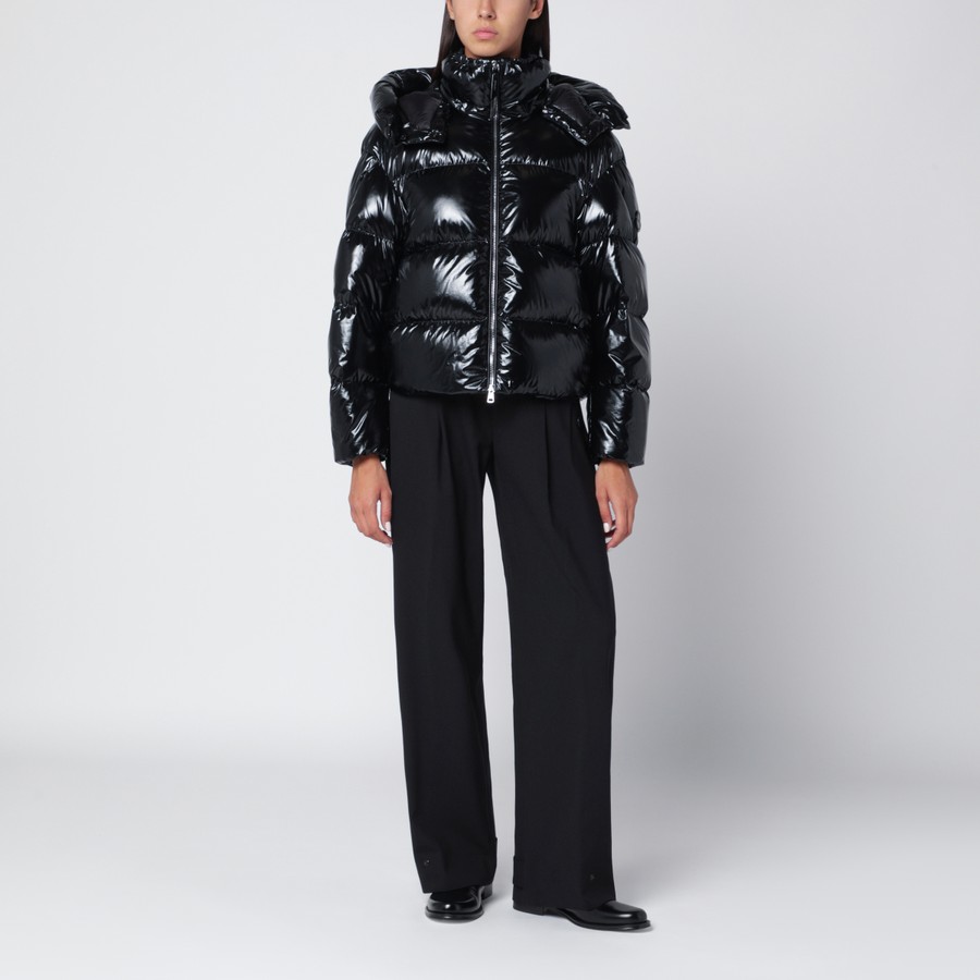 Moncler X Edward Enninful Black shiny nylon hooded down jacket