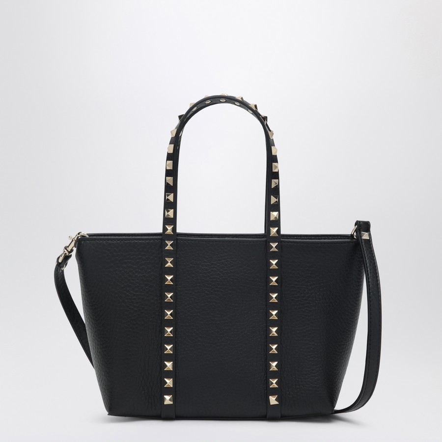 トートバッグ VALENTINO ROCKSTUD TOTE BAG MINI Valentino Garavani Black leather mini Rockstud tote bag