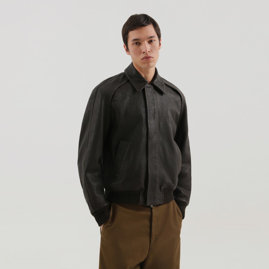 ジャケット・アウター PLACE STUDIO Leather Jacket [Brown] Place Studio] Vegan Leather Overfit Blouson Jacket (2 Color