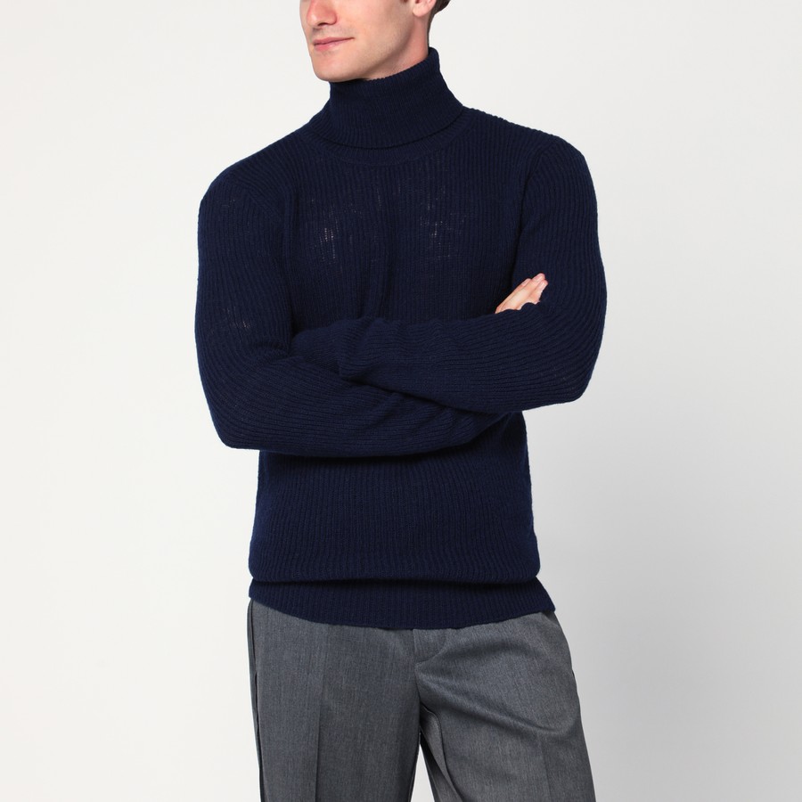 Dries Van Noten Navy blue wool turtleneck sweater TheDoubleF