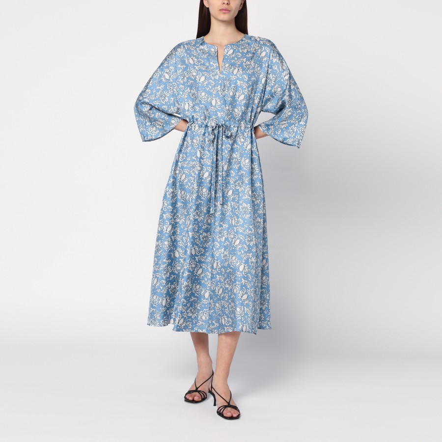 ワンピースその他 S Max Mara Light blue midi silk dress with floral print S Max Mara Light blue midi silk dress with floral print