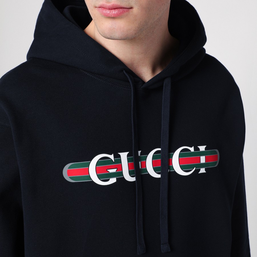 パーカー・フーディ GUCCI Men T Shirts 788771XJG59 Blue GUCCI Navy blue sweatshirt with logo print | TheDoubleF