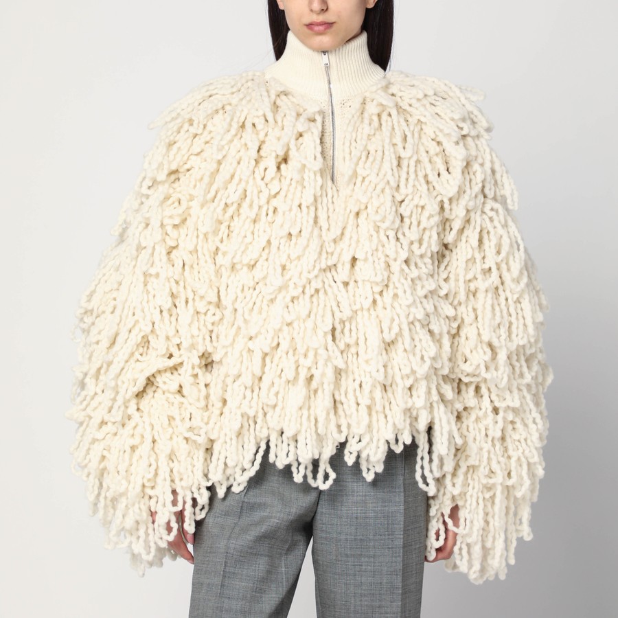 ジャケット Stella McCartney White wool bomber jacket with fringes Stella McCartney White wool bomber jacket with fringes