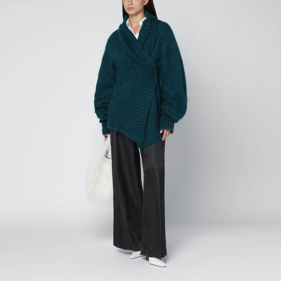 Dries Van Noten Oversized petroleum green mohair-blend sweater