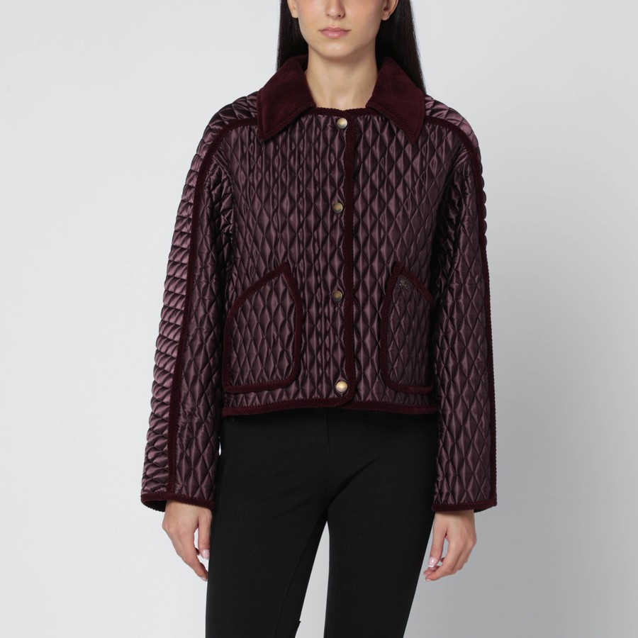 Burberry Giacca Floriston cropped color mogano in nylon trapuntato