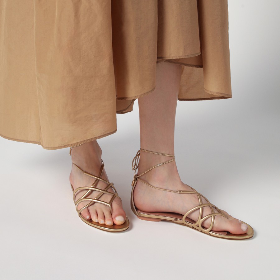 Aquazzura Low gold leather sandal | TheDoubleF