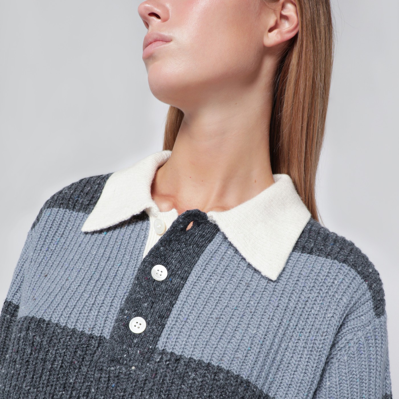 Dunst Polo bleu clair/gris à rayures en laine mélangée TheDoubleF