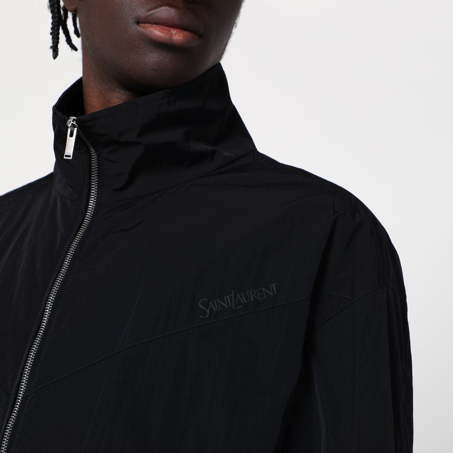 Saint Laurent Black crinkled nylon zip-up jacket | TheDoubleF