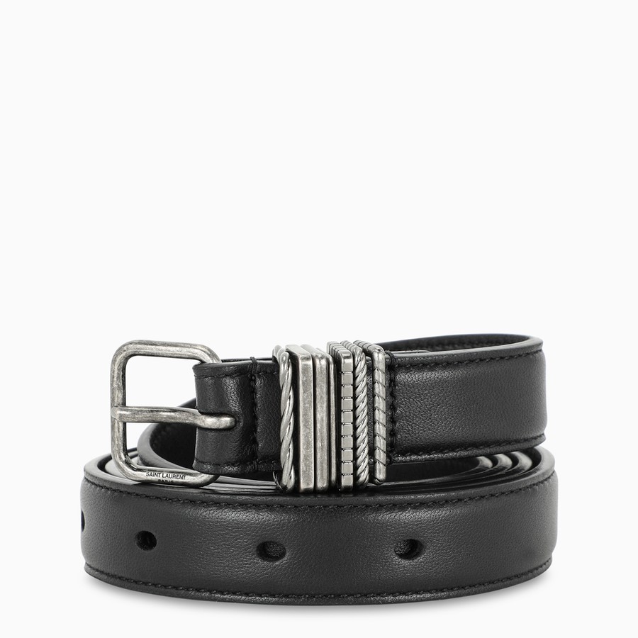 Saint Laurent Black Belt With Loops Overlay In Black