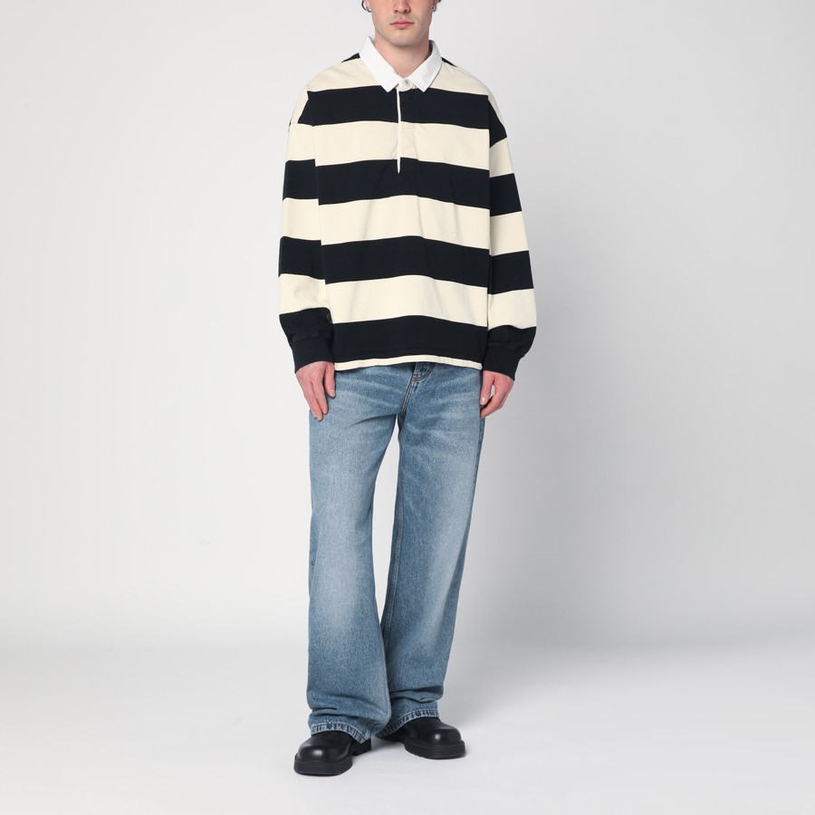 Alexander McQueen Striped Polo Shirt Black/Ivory | TheDoubleF