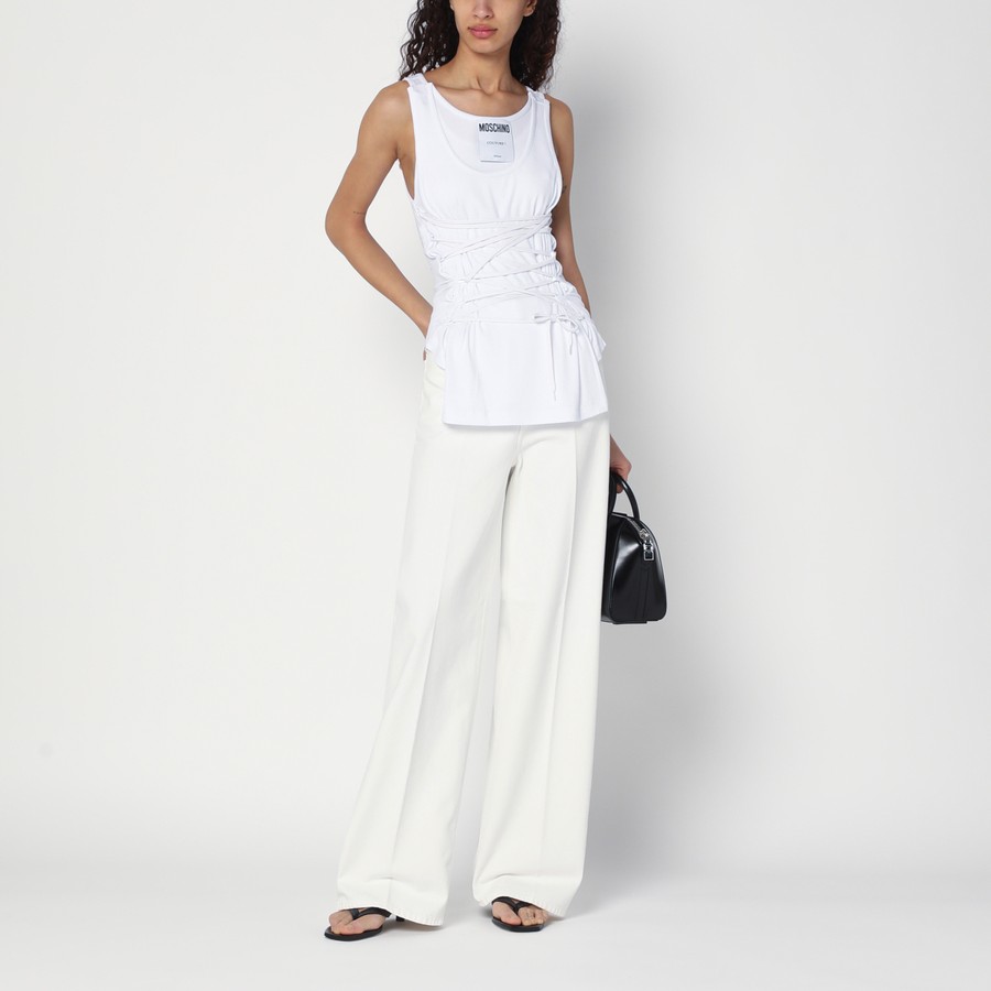 Tシャツ・カットソー MOSCHINO Women Tops A12060445 0001 WHITE Moschino White tank top in cotton with laces | TheDoubleF