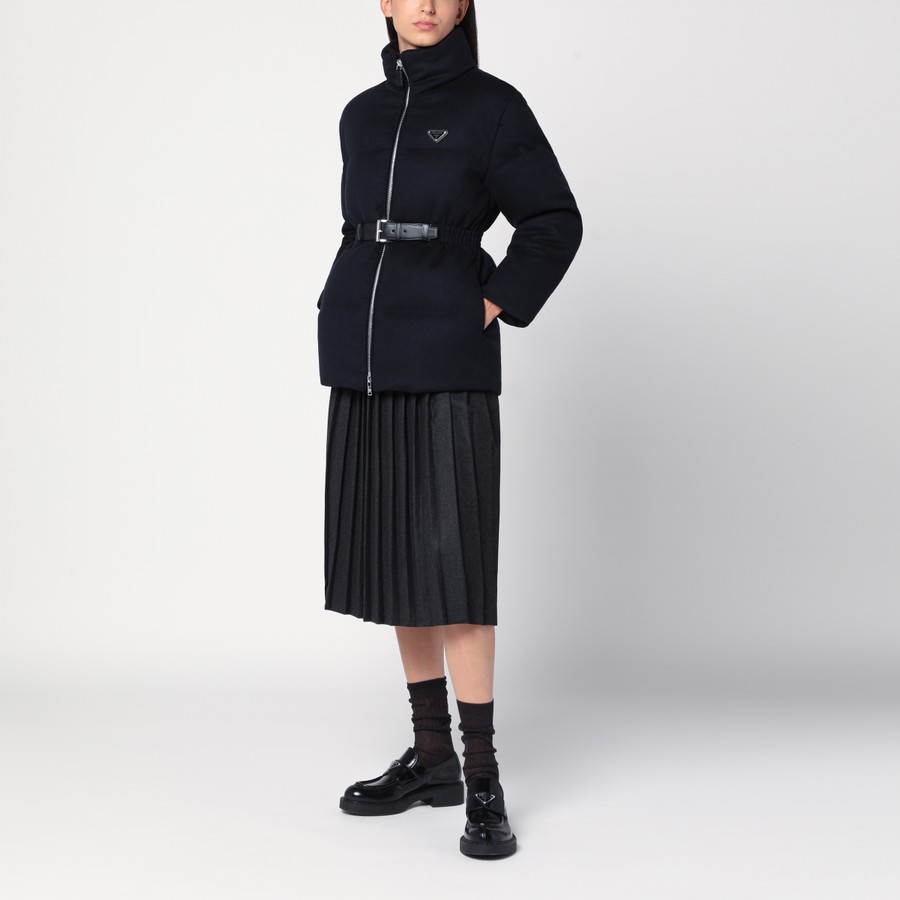ダウンジャケット・コート PRADA BLUE DOWN JACKET WITH BLUE FLANNEL BELT Prada Blue down jacket with blue flannel belt | TheDoubleF