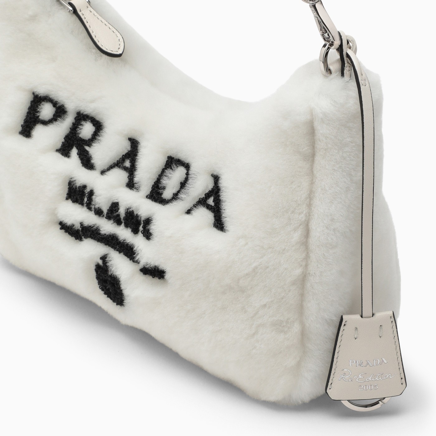 Prada White fur ReEdition shoulder bag with logo TheDoubleF
