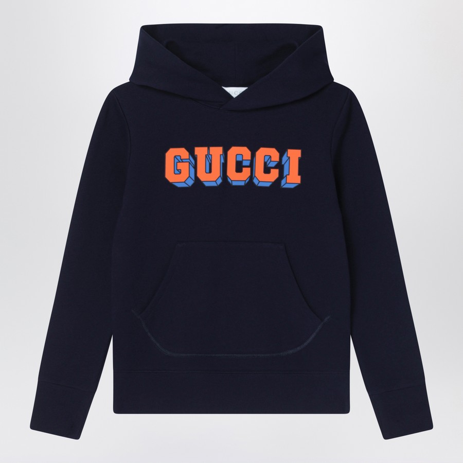 GUCCI Navy blue hoodie with logo TheDoubleF