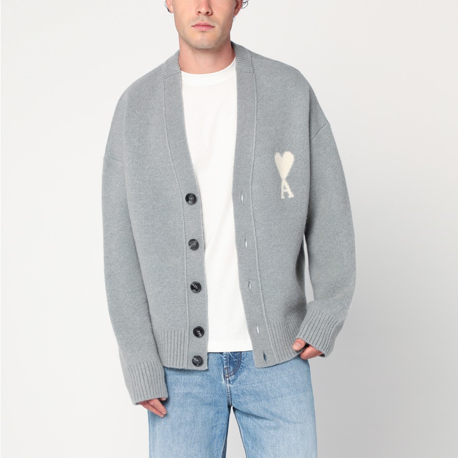 Ami Paris Light gray wool cardigan Ami De Coeur | TheDoubleF