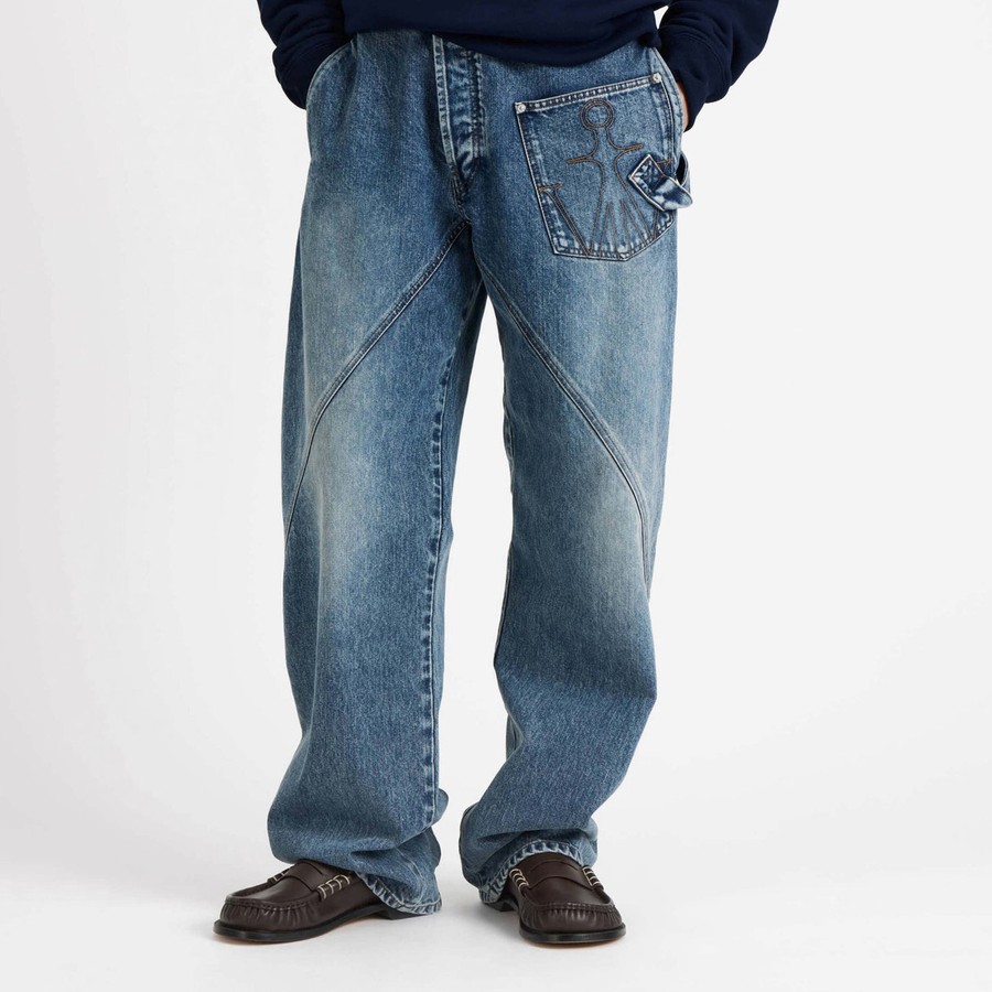 JW Anderson Mid-blue twisted-denim jeans | TheDoubleF