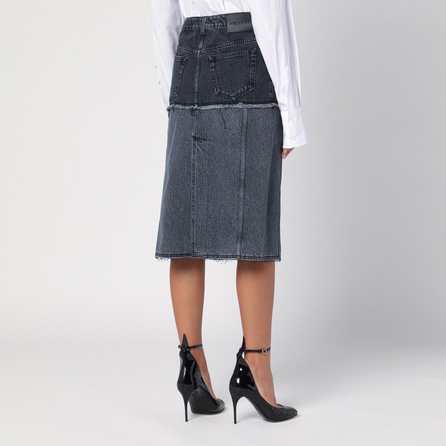 【送料&関税込】Alexander McQueen Log Patch Denim Midi Skirt Alexander McQueen Two-tone black denim skirt | TheDoubleF