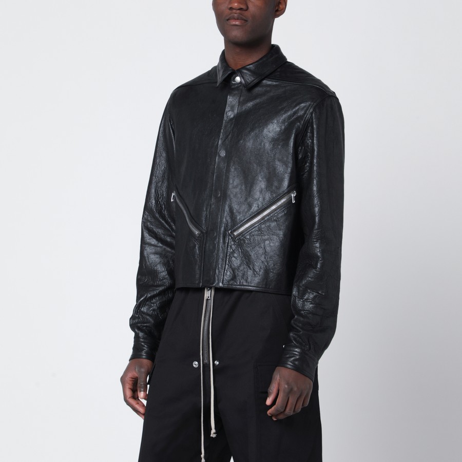 Rick Owens Black cropped leather jacket with zip | TheDoubleF