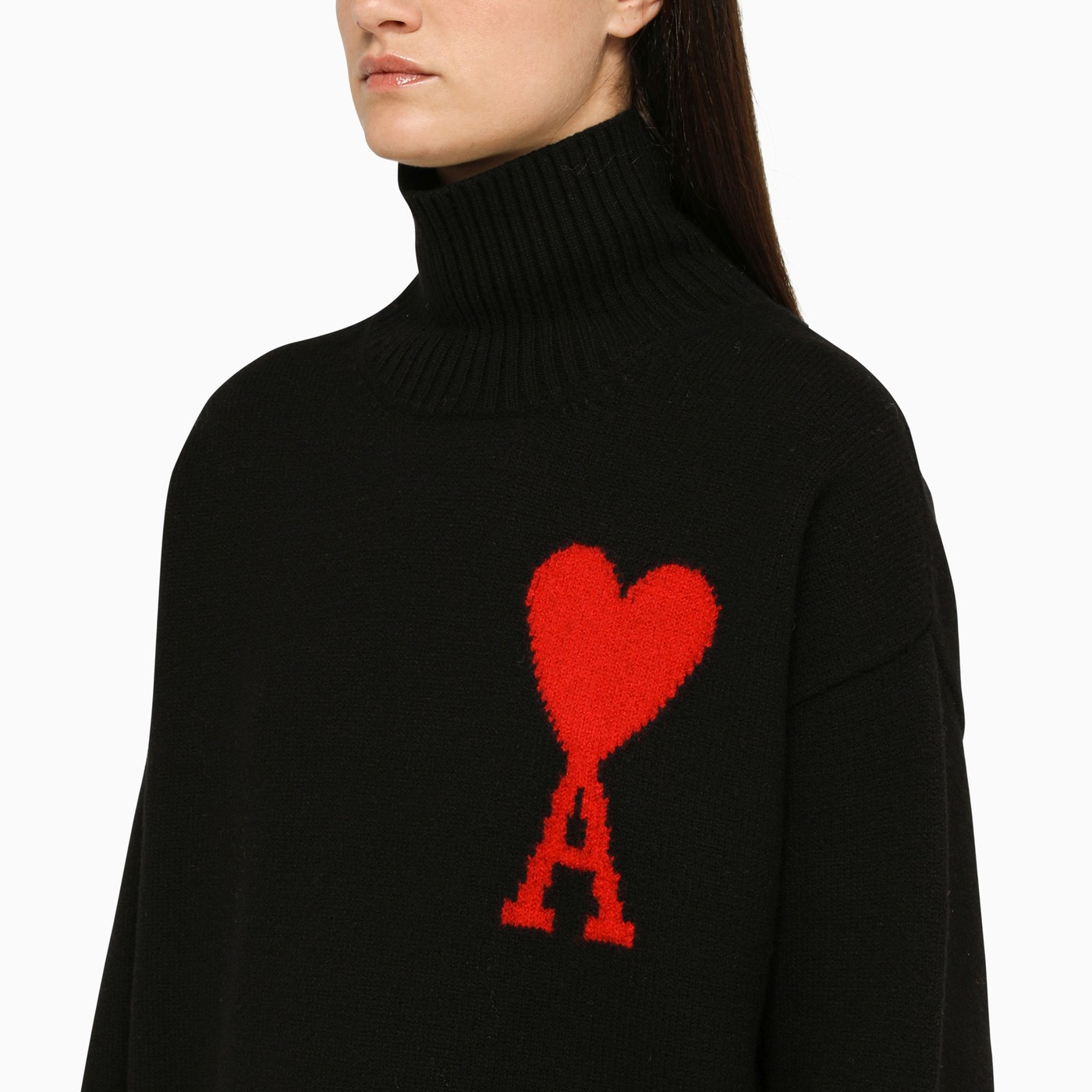 Ami Paris Col roulé oversize Ami De Coeur noir TheDoubleF