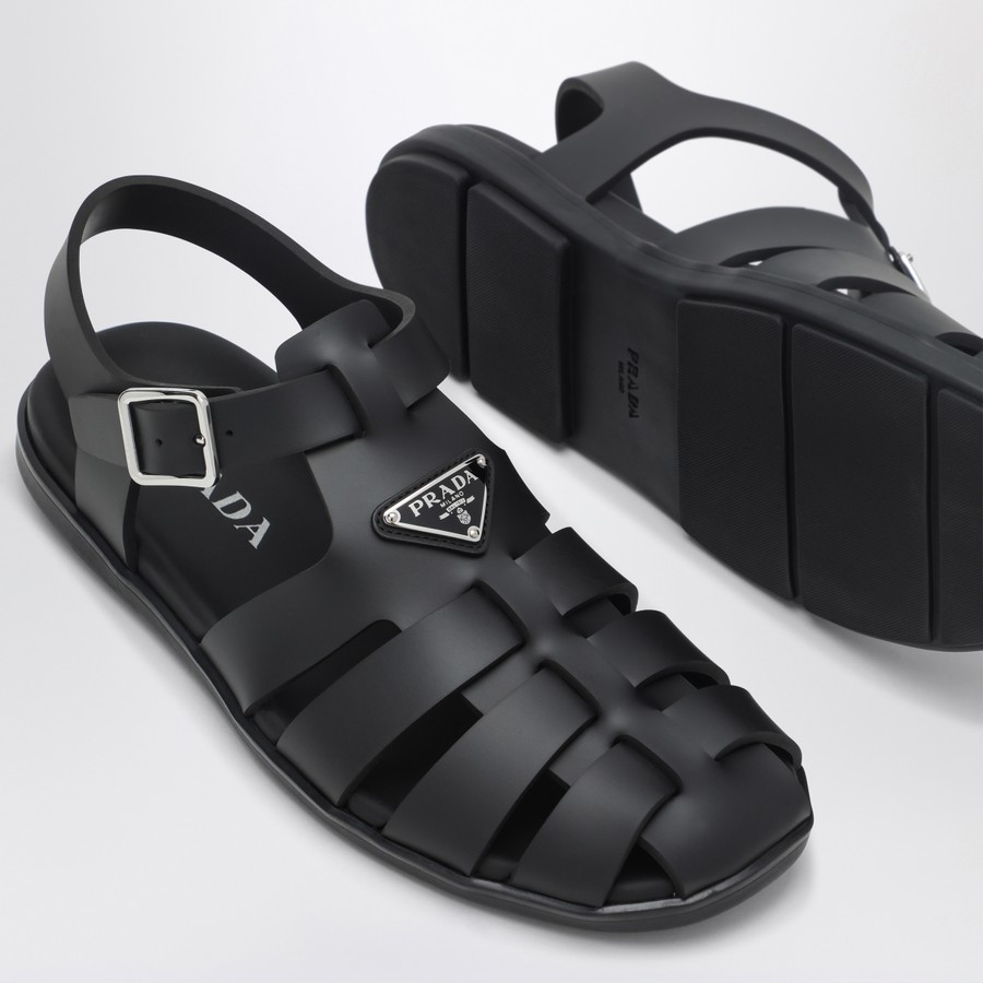 サンダル PRADA BLACK RUBBER CAGE SANDAL Prada 70mm Monolith Caged Rubber Sandals | Black | FARFETCH JO