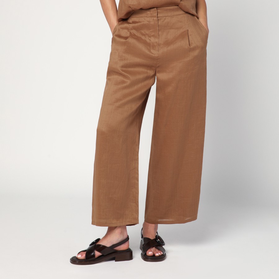 パンツ MAX MARA STUDIO TROUSERS IN RAMIE GAUZE TOBACCO COLOR Max Mara Studio Trousers in ramie gauze tobacco color