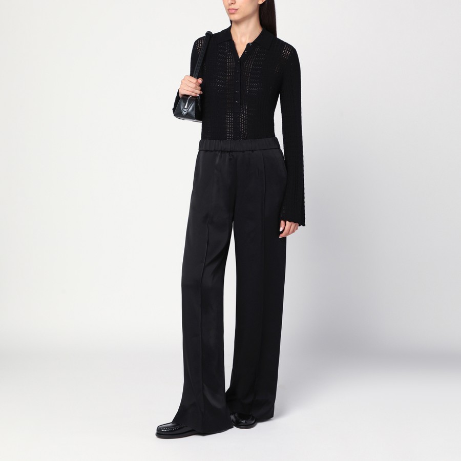 パンツ Jil Sander Black satin wide-leg pant (J02KA0180J76018 001) Jil Sander Black satin palazzo pants | TheDoubleF