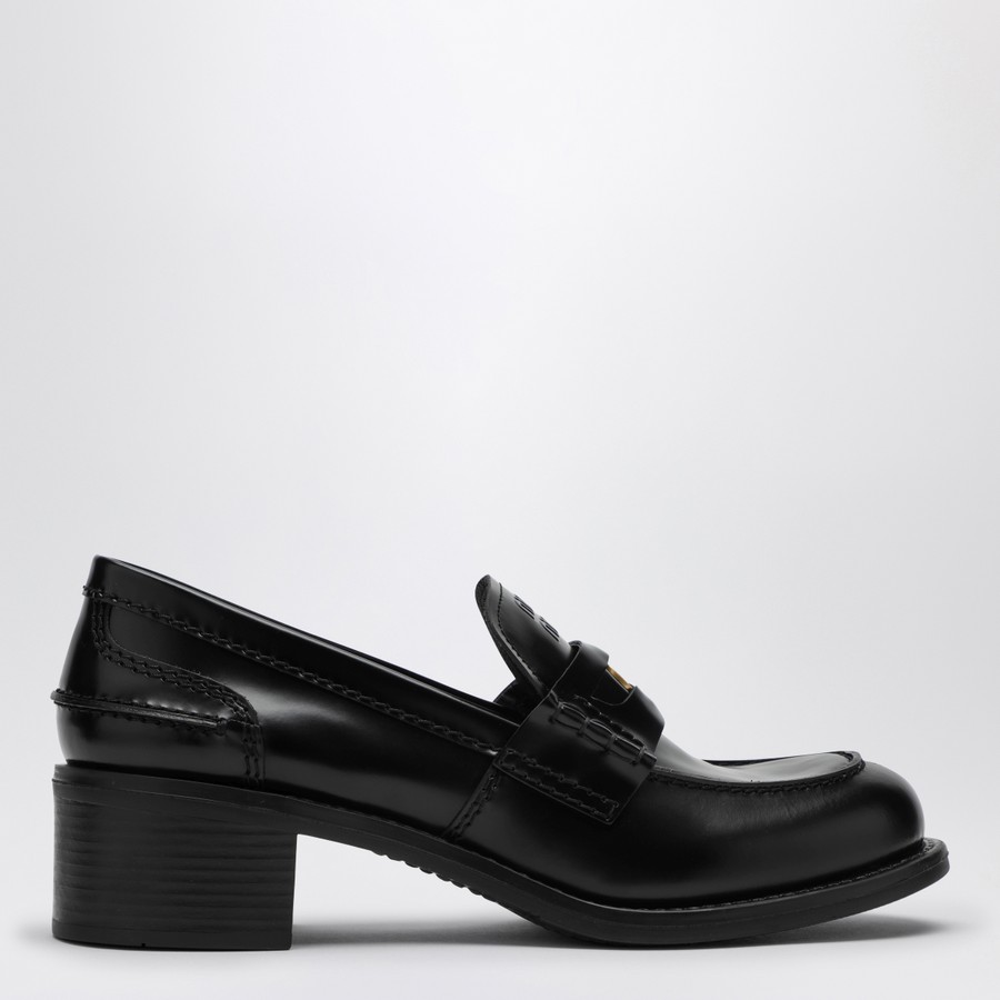 Miu Miu Black Penny loafer in brushed leather | TheDoubleF