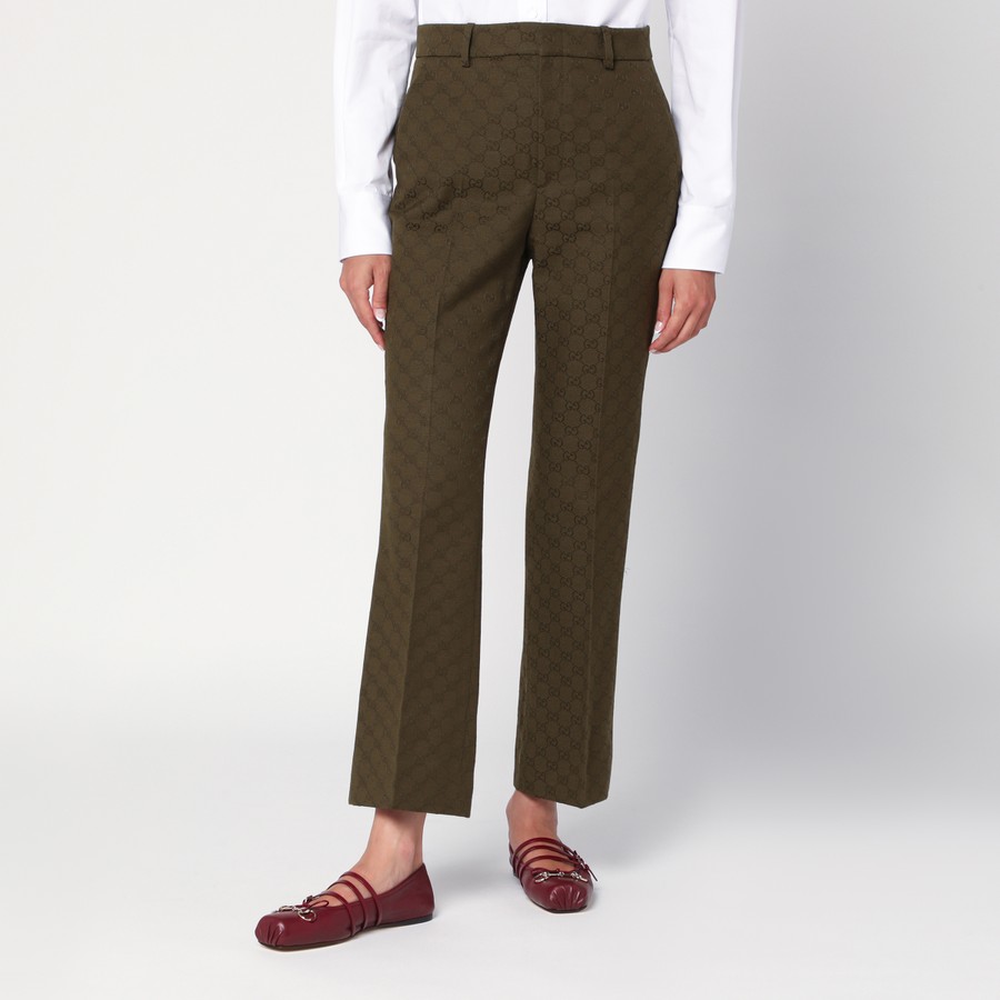 パンツ GUCCI MILITARY GREEN TROUSERS IN GG FABRIC GUCCI Military green trousers in GG fabric | TheDoubleF