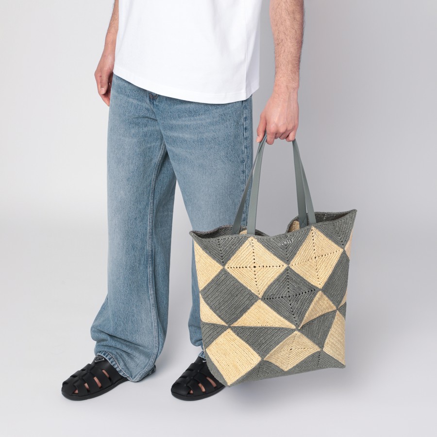 Loewe Puzzle Fold Tote XL natural/grey raffia bag | TheDoubleF