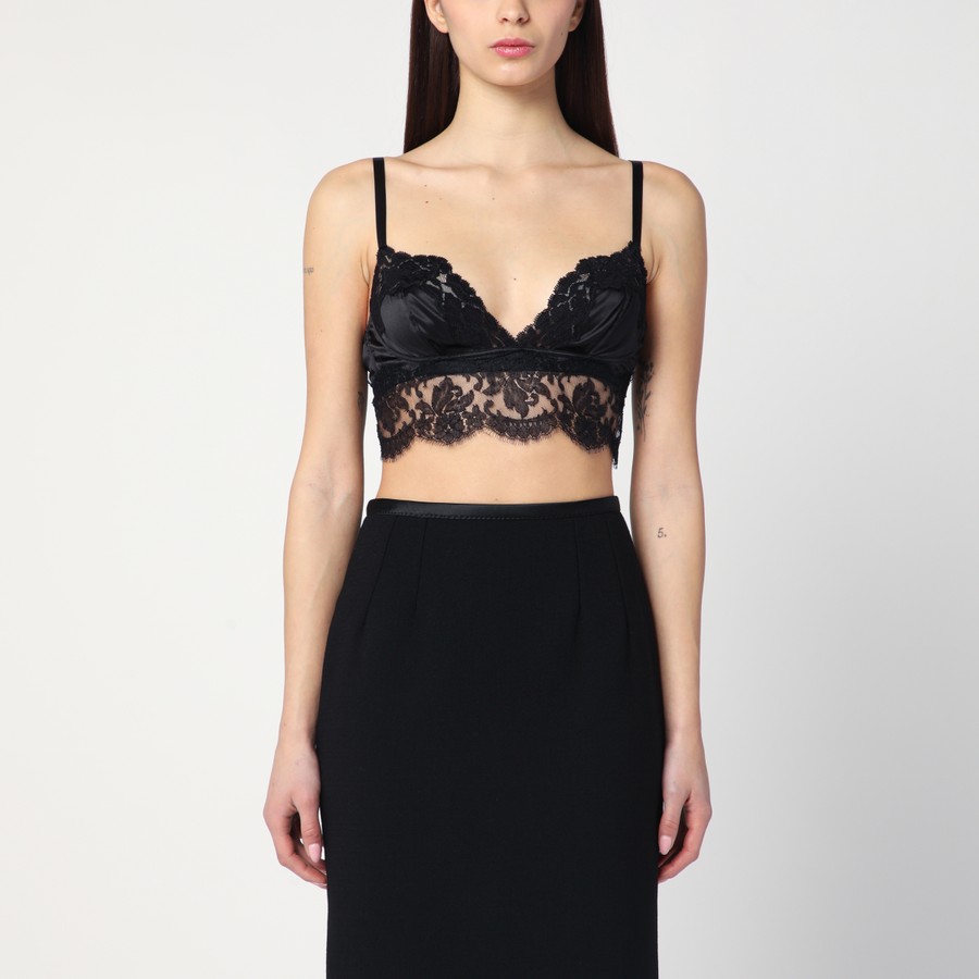 Tシャツ・カットソー DOLCE&GABBANA BLACK BRALETTE TOP IN SILK SATIN AND LACE Dolce&Gabbana Black bralette top in silk satin and lace
