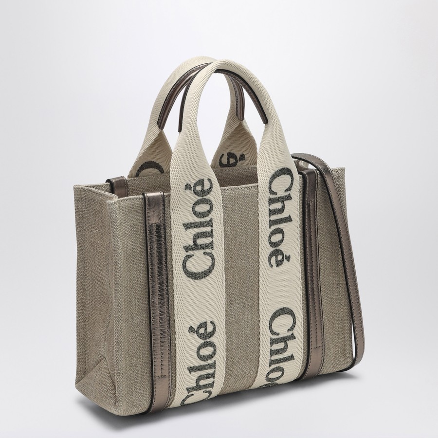 Chloé Woody grey linen and leather tote bag | TheDoubleF
