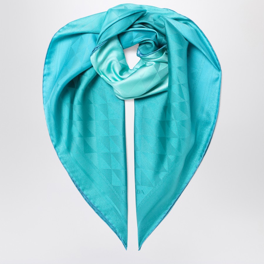 ボレロ・ショール Prada Turquoise printed foulard in twill Turquoise Printed Silk Twill Scarf 90x90 | PRADA
