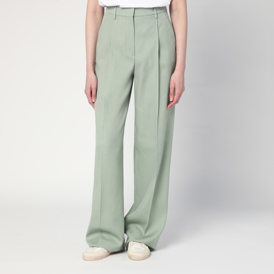 【送料&関税込】Golden Goose naomi Green Virgin Wool Pants Golden Goose Wide-leg light green wool trousers | TheDoubleF