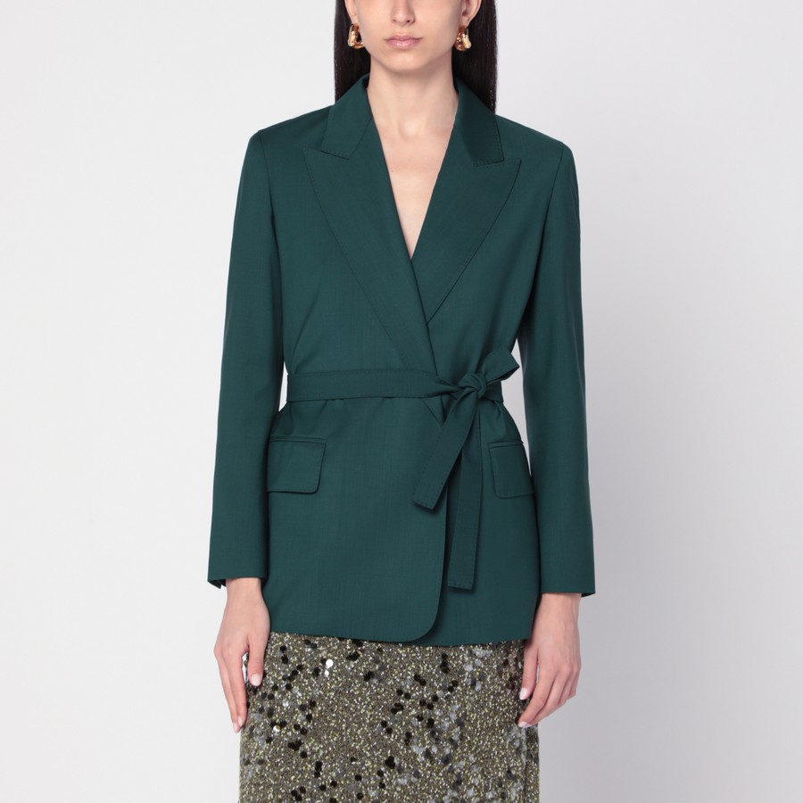 ジャケット MAX MARA GREEN WOOL CANVAS JACKET WITH BELT Max Mara Women's Green Wool Canvas Jacket With Belt