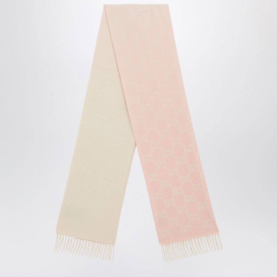GUCCI Ivory/pink cashmere scarf with logo | TheDoubleF