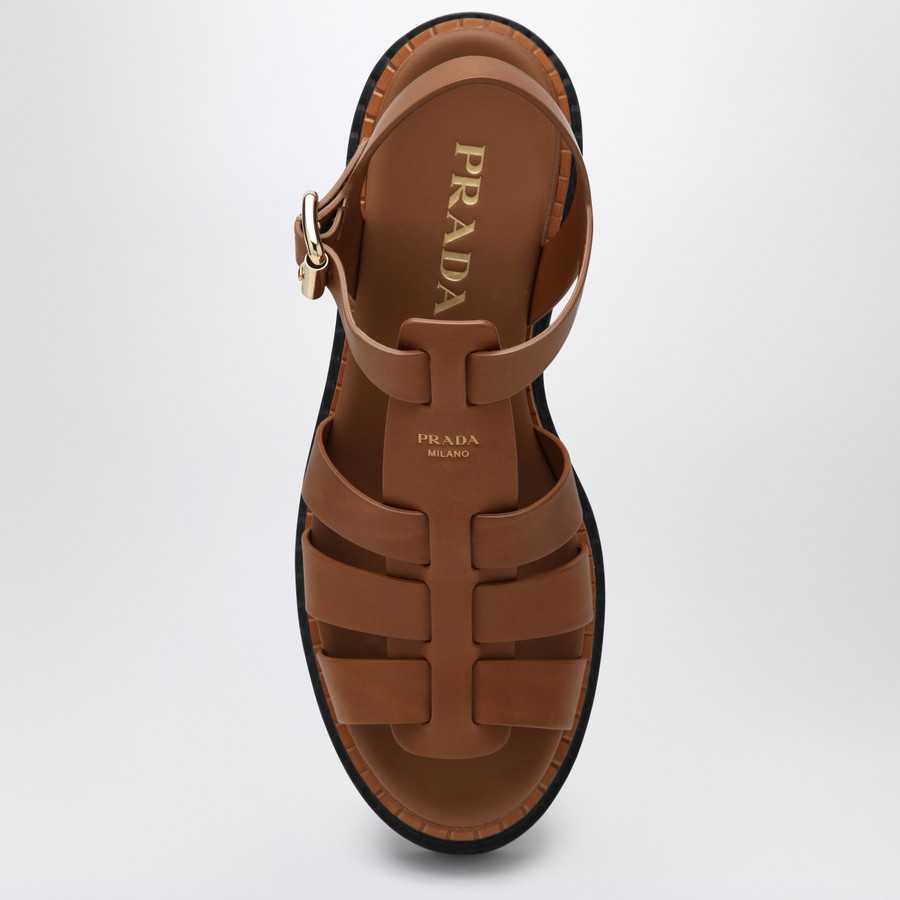 Prada Brown leather sandal with logo | TheDoubleF