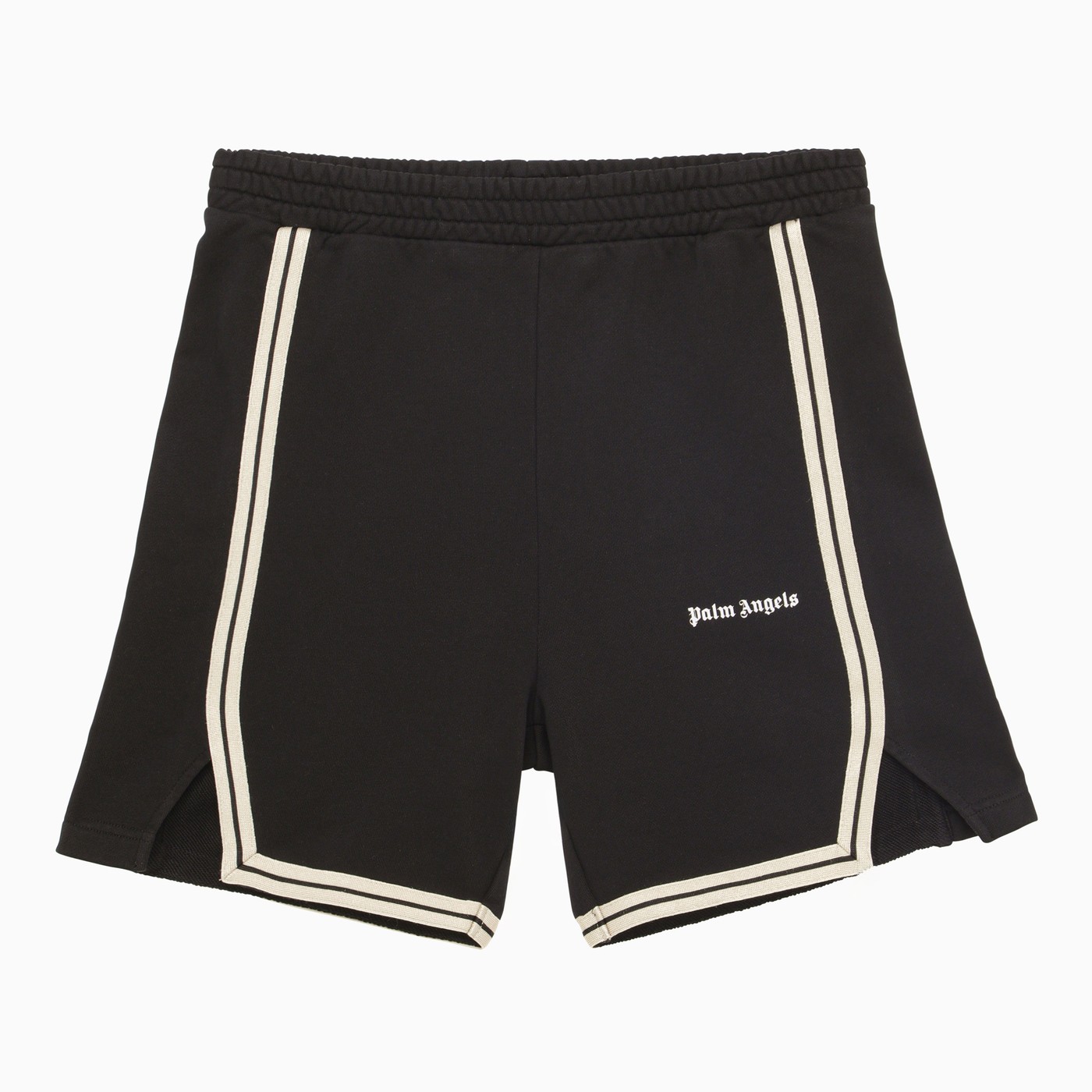 Palm Angels Black and white cotton shorts with logo | TheDoubleF
