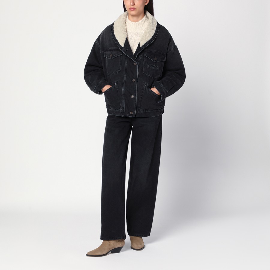 ジャケット Isabel Marant Black Pimia Jacket In Denim And Faux Fur ISABEL MARANT Black Pimia jacket in denim and faux fur