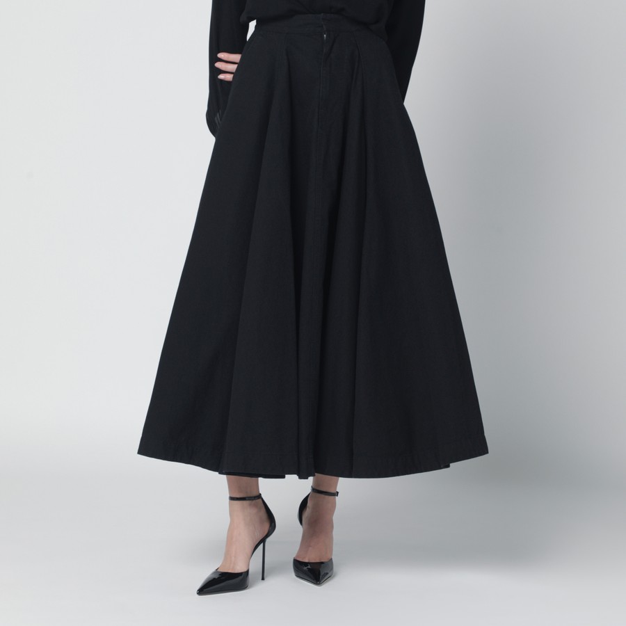 Balenciaga Black cotton ripstop Godet maxi skirt | TheDoubleF