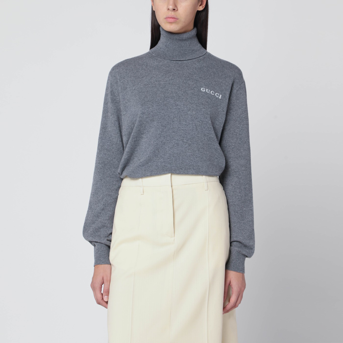 GUCCI Maglia dolcevita grigia in cashmere TheDoubleF