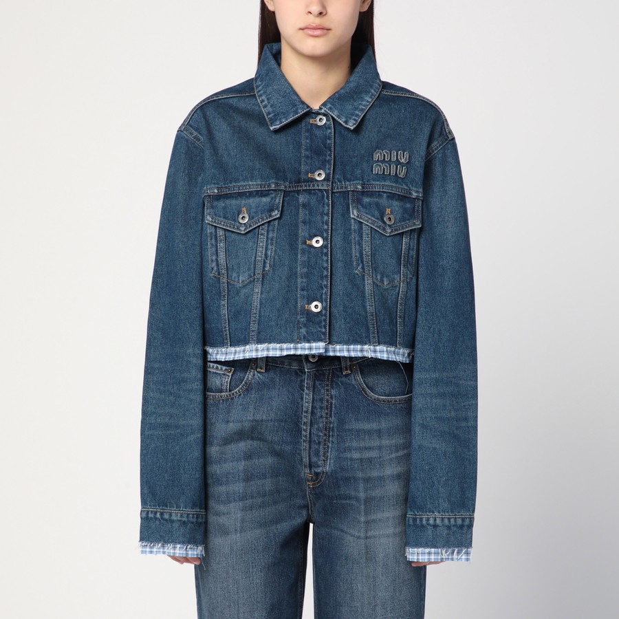 Miu Miu Cropped jacket in blue denim | TheDoubleF