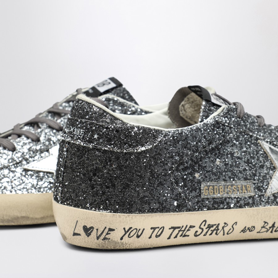 Golden Goose Silver/Black Glitter Super-Star Sneakers