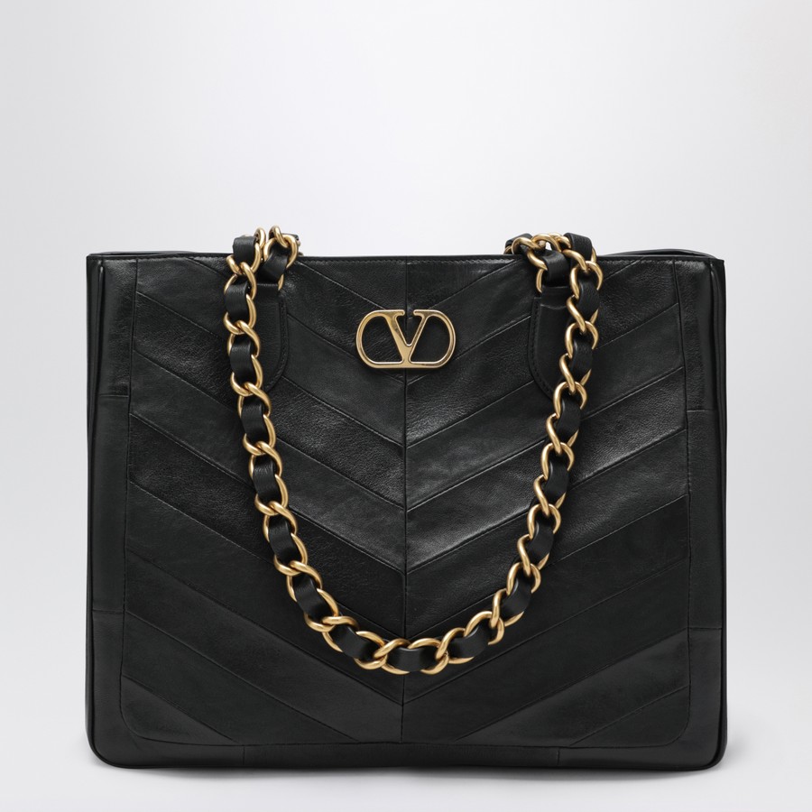 VALENTINO GARAVANI 黒 レザー ケース Valentino Garavani Black Laseine Shopping Bag | TheDoubleF