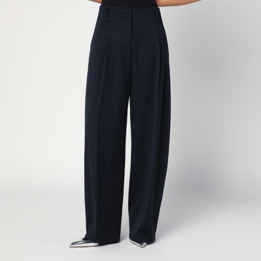 パンツ alexander mcqueen Alexander McQueen Trousers Blue Alexander McQueen Wide navy blue wool trousers | TheDoubleF