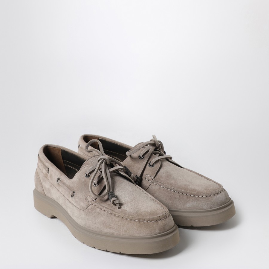 シューズ・サンダルその他 Brunello Cucinelli Taupe grey suede boat loafer Brunello Cucinelli Taupe grey suede boat loafer | TheDoubleF