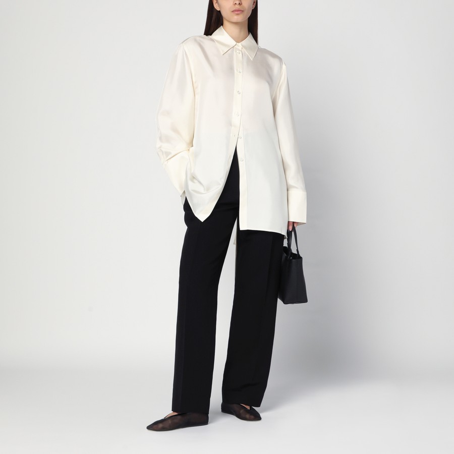 パンツ The Row Lilas Trousers In Black Wool And Linen Lilas wool and linen-blend wide-leg pants in black - The Row