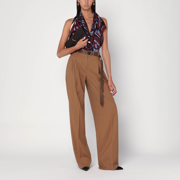 Chloé Brown flared checkered wool trousers | TheDoubleF