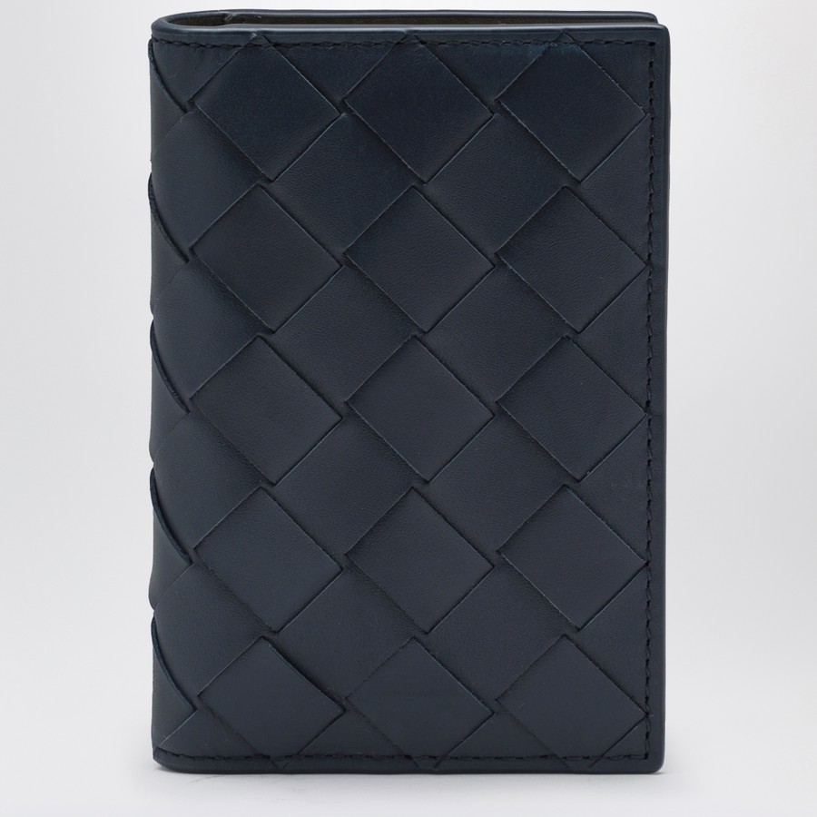 Bottega Veneta Cardholder with flap in blue/cypress Intrecciato