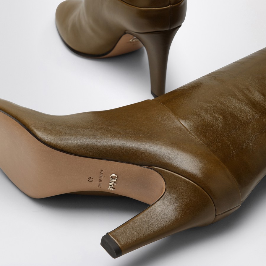 ミドルブーツ CHLOE Women Boots C24W03POO 25E Brown Women's Boots - Clara Brown Low Block Genuine Leather Boot